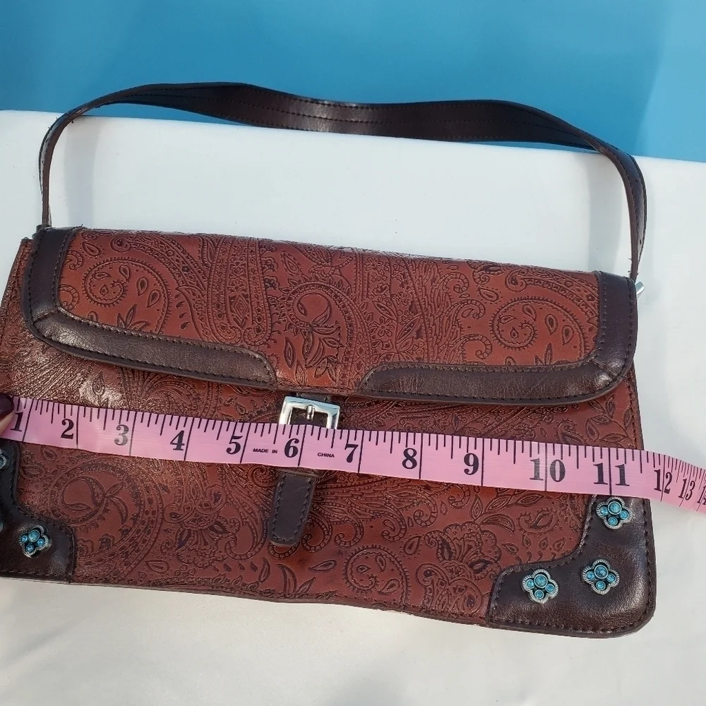 MC brown leather scrollwork embossed shoulder bag - Picture 11 of 16